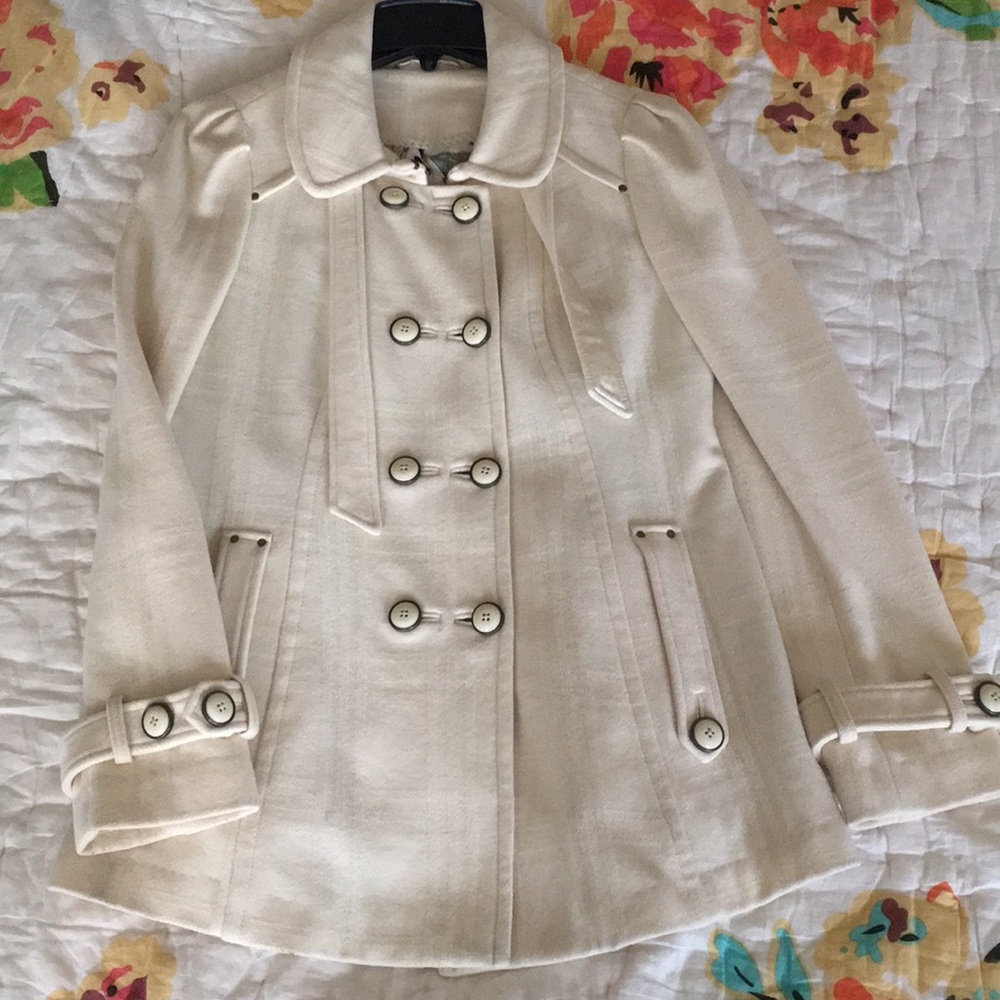 Anthropologie Leifdottir Cream Wool Coat - Size 8
